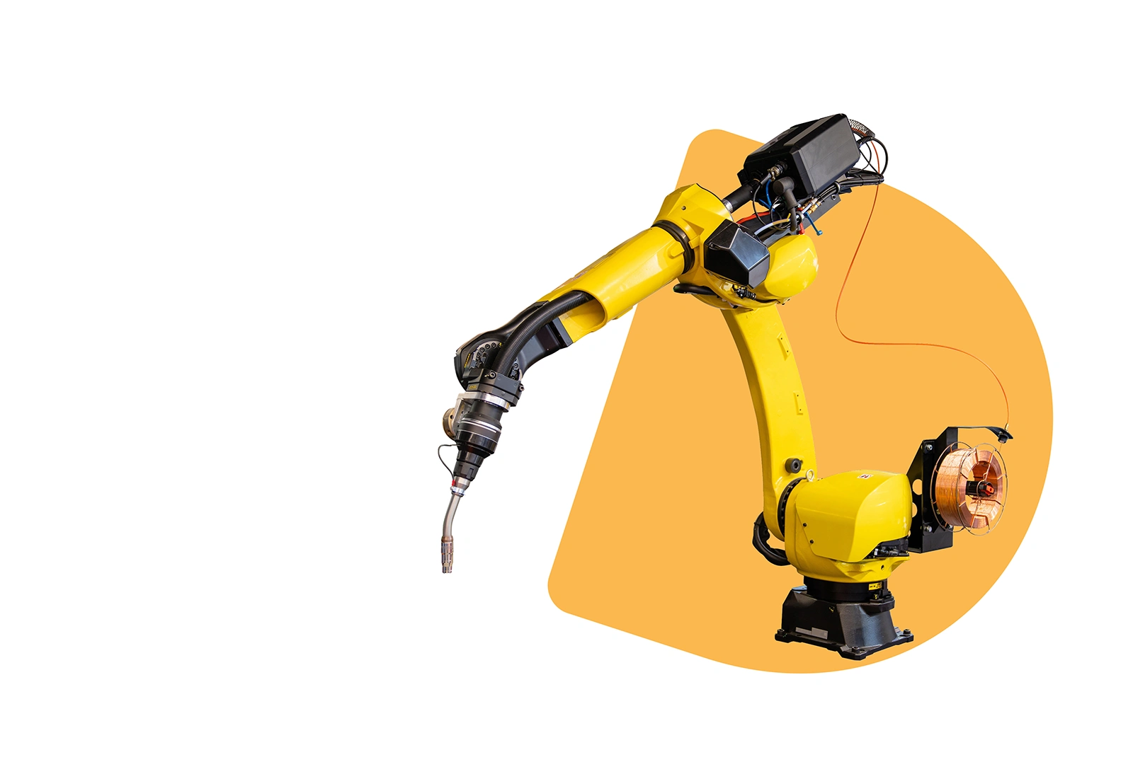 an industrial-scale additive 3D printer in the form of large robotic arm with an articulated printing nozzle at the end of the arm