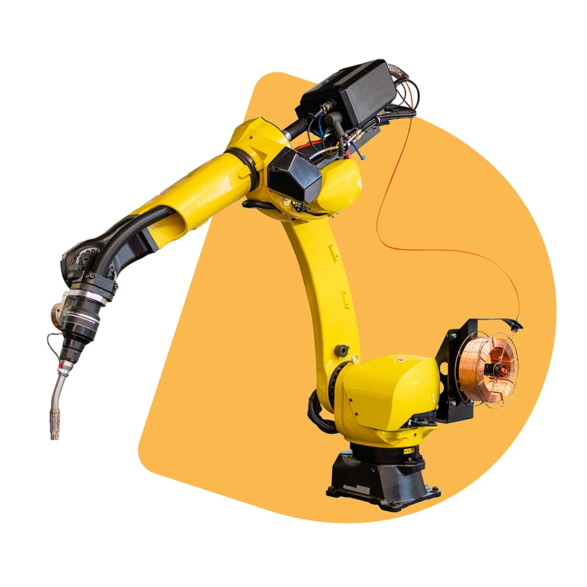 an industrial-scale additive 3D printer in the form of large robotic arm with an articulated printing nozzle at the end of the arm