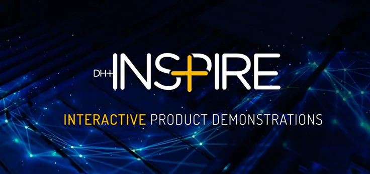 An abstract background with the DeanHouston+ logo and the Inspire series logo with the Title, Interactive Product Demonstrations