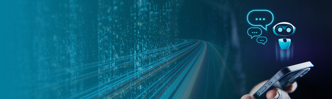 Robot icons over phone in front of code text