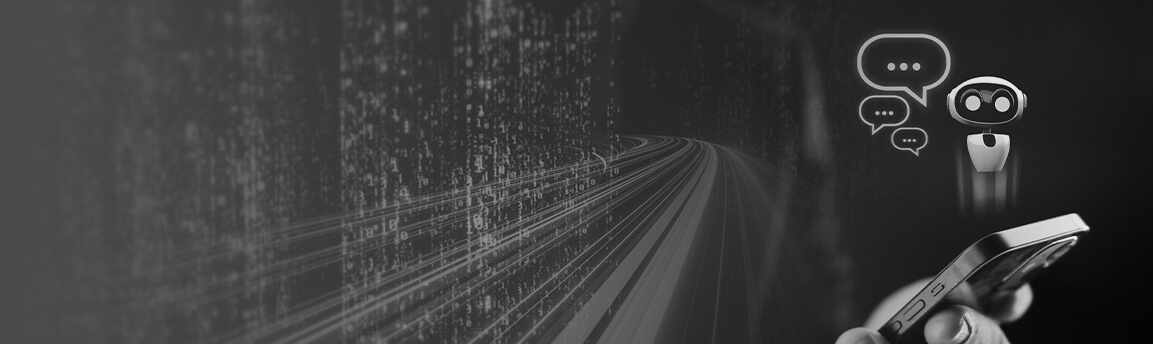 Robot icons over phone in front of code text